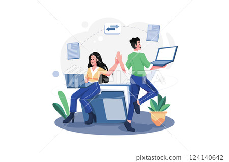 Online File Sharing Illustration concept. A flat illustration isolated on white background Online File Sharing Illustration concept. A flat illustration isolated on white background 124140642
