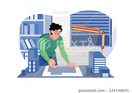 Man Working Till Late Hours Man Working Till Late Hours 124140645