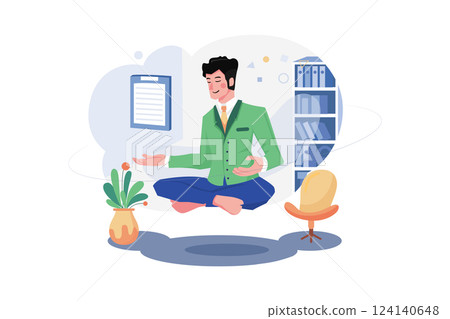 Businessman Doing Meditation Illustration concept. A flat illustration isolated on white background 124140648