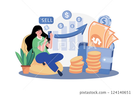 Take investment profit Illustration concept. A flat illustration isolated on white background 124140651