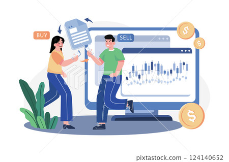 People Trading at Stock Market Illustration concept. A flat illustration isolated on white background 124140652