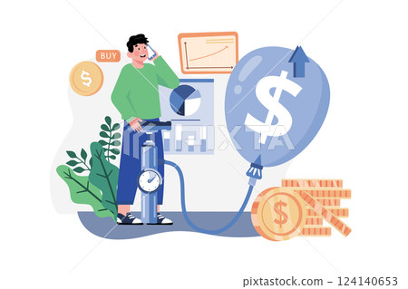 Stock Market Bubble Illustration concept. A flat illustration isolated on white background Stock Market Bubble Illustration concept. A flat illustration isolated on white background 124140653