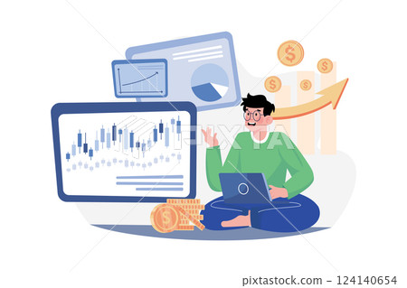 Stock Market Research Illustration concept. A flat illustration isolated on white background Stock Market Research Illustration concept. A flat illustration isolated on white background 124140654