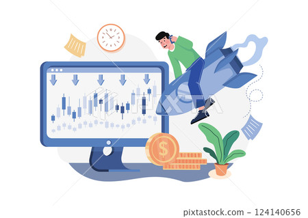 Investment Loss Illustration concept. A flat illustration isolated on white background Investment Loss Illustration concept. A flat illustration isolated on white background 124140656
