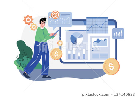 Stock Market analysis Illustration concept. A flat illustration isolated on white background 124140658