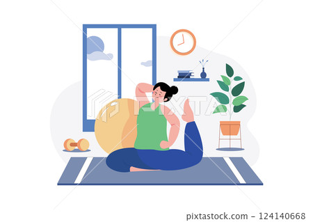 Woman doing yoga Illustration concept. A flat illustration isolated on white background Woman doing yoga Illustration concept. A flat illustration isolated on white background 124140668