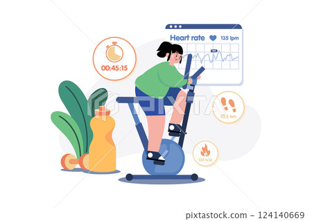 Girl doing physical workout by cycling Girl doing physical workout by cycling 124140669