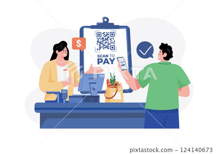 Man doing payment with QR scanner Man doing payment with QR scanner 124140673