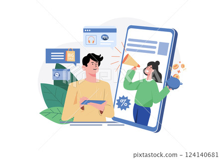 Man getting promotional messages Illustration concept. A flat illustration isolated on white background 124140681