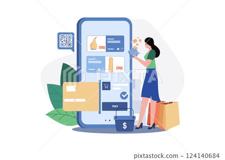 Online card payment Illustration concept. A flat illustration isolated on white background 124140684