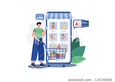 Man shopping online Illustration concept. A flat illustration isolated on white background 124140685