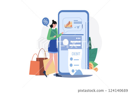 Woman paying online through debit card 124140689