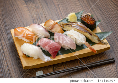 Delicious looking sushi on a plate Delicious looking sushi on a plate 124140897