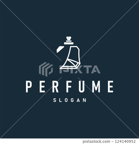 perfume logo design illustration of aromatic perfume with a simple minimalist bottle concept line templet product brand concept 124140952