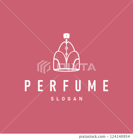 perfume logo design illustration of aromatic perfume with a simple minimalist bottle concept line templet product brand concept 124140954
