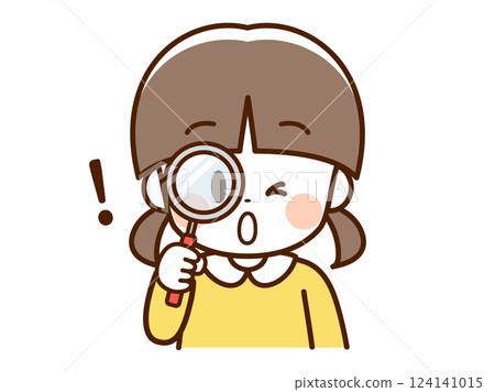 Child_Girl looking through a magnifying glass_! 124141015