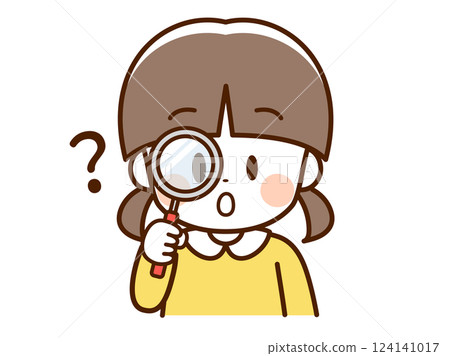 Child_Girl looking through a magnifying glass_? 124141017