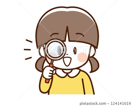 Child_Girl looking through a magnifying glass_Discovery 124141019