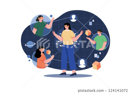 People connecting in the metaverse Illustration concept. A flat illustration isolated on white background 124141072