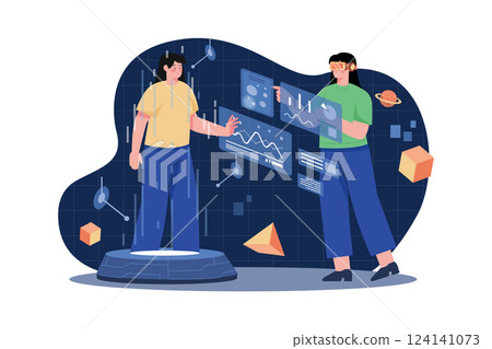 Woman creating metaverse avatar Illustration concept. A flat illustration isolated on white background Woman creating metaverse avatar Illustration concept. A flat illustration isolated on white background 124141073