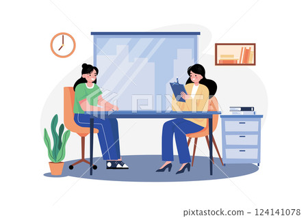 Employee Interview Illustration concept. A flat illustration isolated on white background 124141078