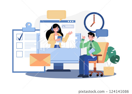Online Job Interview Illustration concept. A flat illustration isolated on white background 124141086