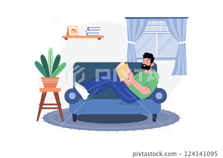 Man reading book Illustration concept. A flat illustration isolated on white background Man reading book Illustration concept. A flat illustration isolated on white background 124141095