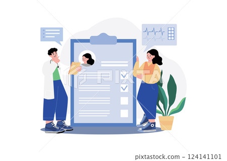 Doctor Verifying Patient Medical Report 124141101