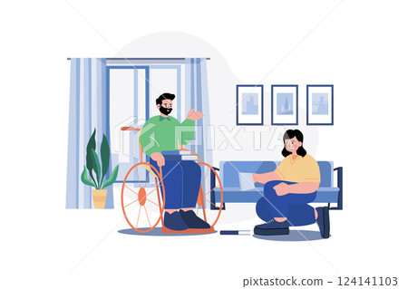 Nurse Helping Handicapped Man Illustration concept. A flat illustration isolated on white background Nurse Helping Handicapped Man Illustration concept. A flat illustration isolated on white background 124141103