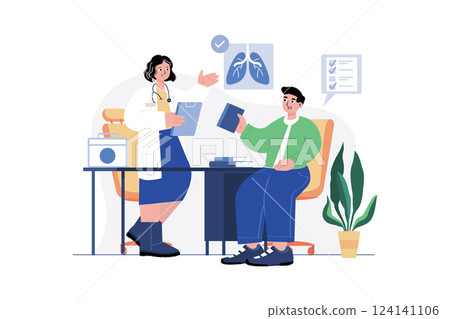 Routine Health Checkup Illustration concept. A flat illustration isolated on white background 124141106