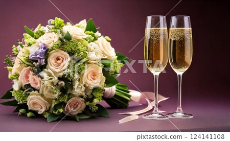 慶祝香檳與玫瑰花束 1 124141108