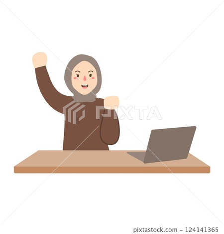 Happy Woman with Laptop Working at Home Office Happy Woman with Laptop Working at Home Office 124141365