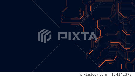 Orange circuit diagram on dark blue background. Orange circuit diagram on dark blue background. 124141375