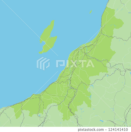 日本新潟縣和鄰近縣的簡單綠色道路地圖 124141410