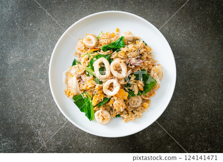 Fried rice with squid or octopus Fried rice with squid or octopus 124141471