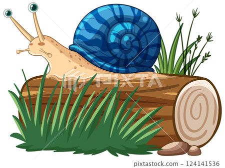 Colorful Snail on Log with Grass Illustration 124141536