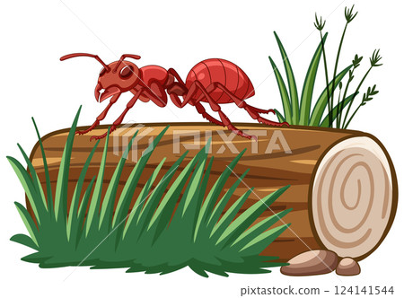 Red Ant on Log Vector Illustration 124141544