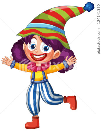 Cheerful Clown in Colorful Attire Illustration Cheerful Clown in Colorful Attire Illustration 124141550