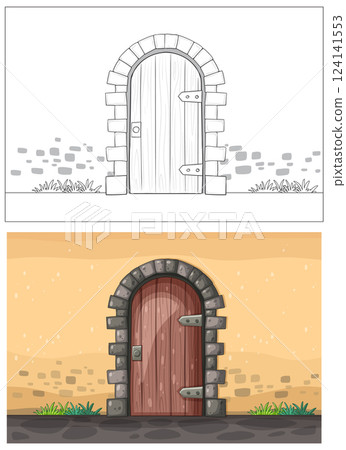 Rustic Wooden Door Illustration Rustic Wooden Door Illustration 124141553