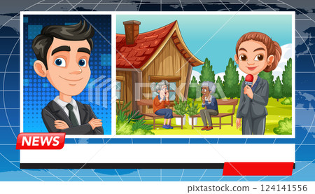 Animated News Broadcast Illustration Animated News Broadcast Illustration 124141556