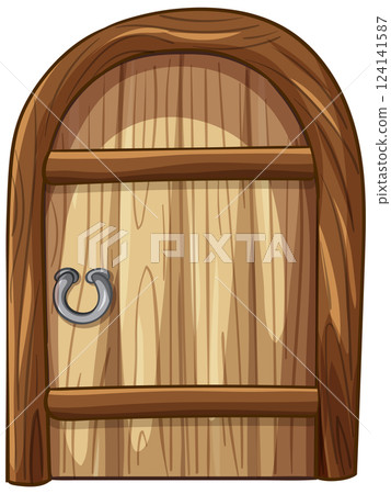 Rustic Wooden Door with Horseshoe Handle Rustic Wooden Door with Horseshoe Handle 124141587