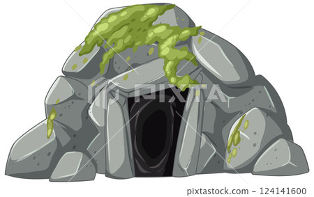 Moss-Covered Stone Cave Entrance 124141600