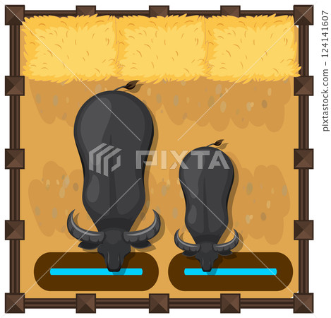 Buffaloes Feeding in a Barn Buffaloes Feeding in a Barn 124141607