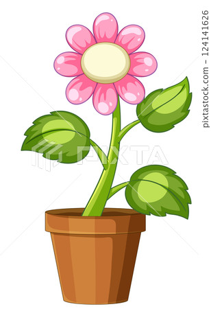 Bright Cartoon Flower in Terracotta Pot 124141626