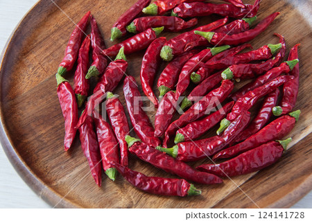 木製盤子上的紅辣椒 木製盤子上的紅辣椒 124141728