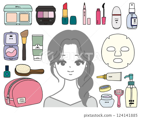 婦女及化妝品及美容產品的插圖集 婦女及化妝品及美容產品的插圖集 124141885