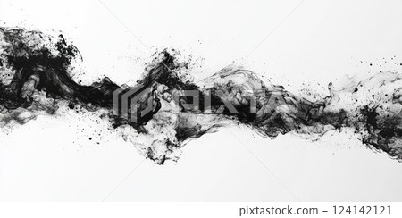 Mystical black ink flowing across a blank canvas creating organic shapes and patterns Mystical black ink flowing across a blank canvas creating organic shapes and patterns 124142121