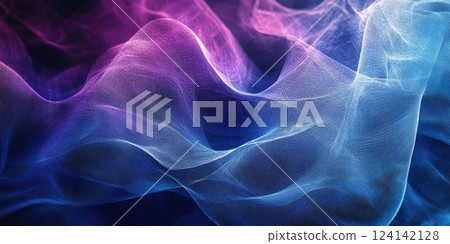 Colorful flowing waves create an abstract background with a blend of purple and blue hues 124142128