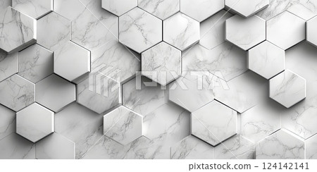 Modern hexagonal marble tile design creating a unique wall pattern in a contemporary interior space Modern hexagonal marble tile design creating a unique wall pattern in a contemporary interior space 124142141