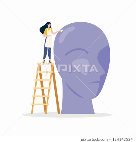 Art class scene with miniature people. Art school subject. 124142524